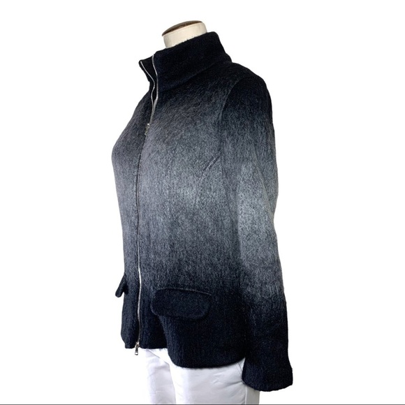 Marc Cain Knit Cardigan Jacket Sz 8 Black Gray Mohair Blend Full Zip Sweater - Picture 2 of 14